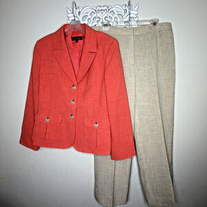 JONES WEAR SUIT Women's size 12 Jacket and Pant 2-Piece Set Lined CORAL TAN